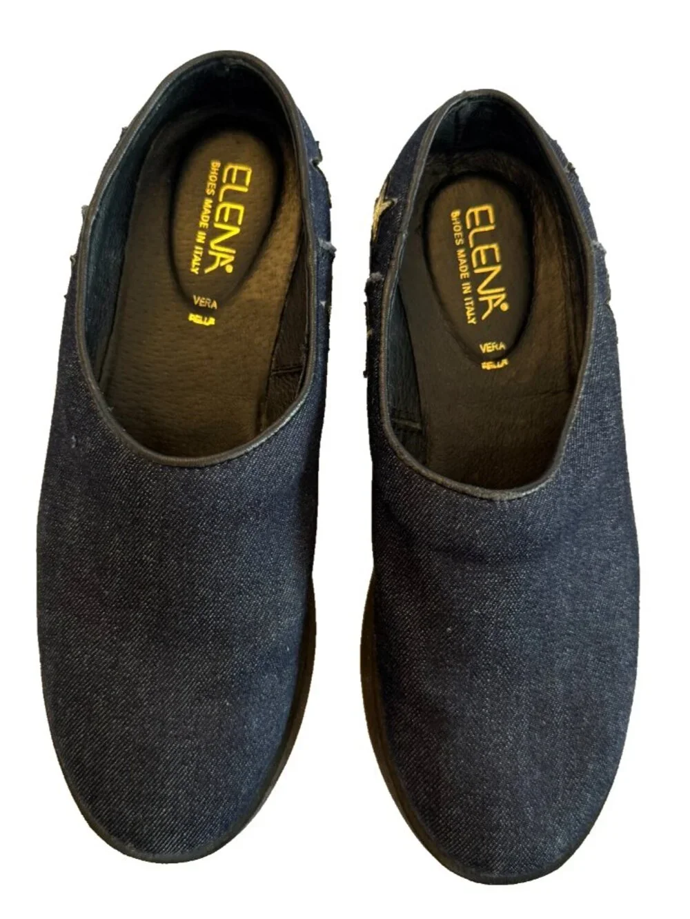 ELENA SHOES DENIM LEATHER LINED MULES MADE IN ITALY WOMENS 38 US SIZE 8 9